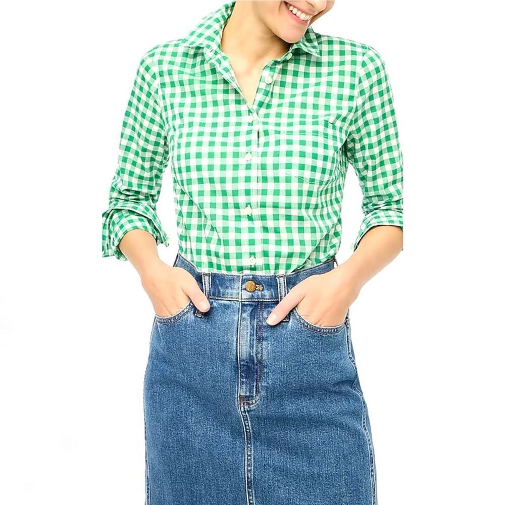 J. Crew Green Gingham Button Down Shirt